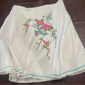 Cream and Pink Embellished A-Line Skirt for Resort Wear